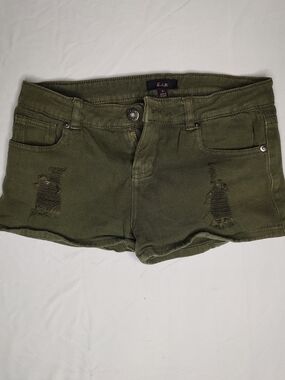 E&M Olive Green Distressed Women's Denim Shorts
